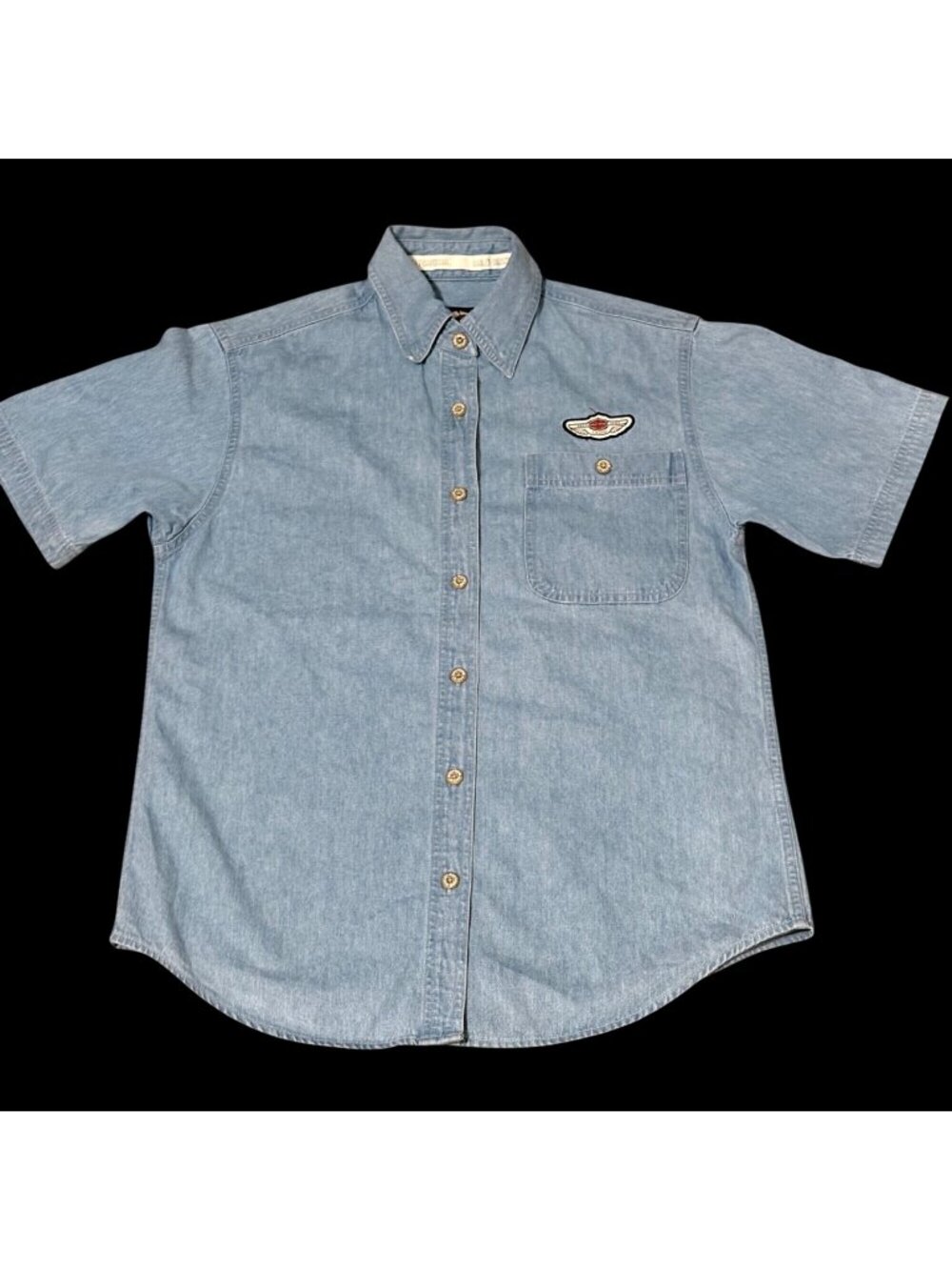 VINTAGE Harley-Davidson 100th Denim Shirt Mens S Short Sleeve Button-Up